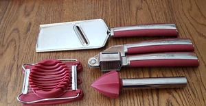 Wolfgang Puck Kitchen Tools 4 Piece Lot Stainless Steel Tools Red Handle - Picture 1 of 5