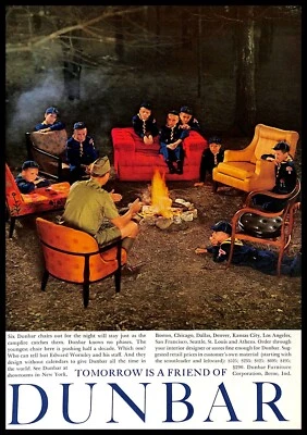 1964 Dunbar Мебель Винтажная ПЕЧАТНАЯ РЕКЛАМА Дизайн Домашнего Комфорта Campfire Scouts - Изображение 1 из 4