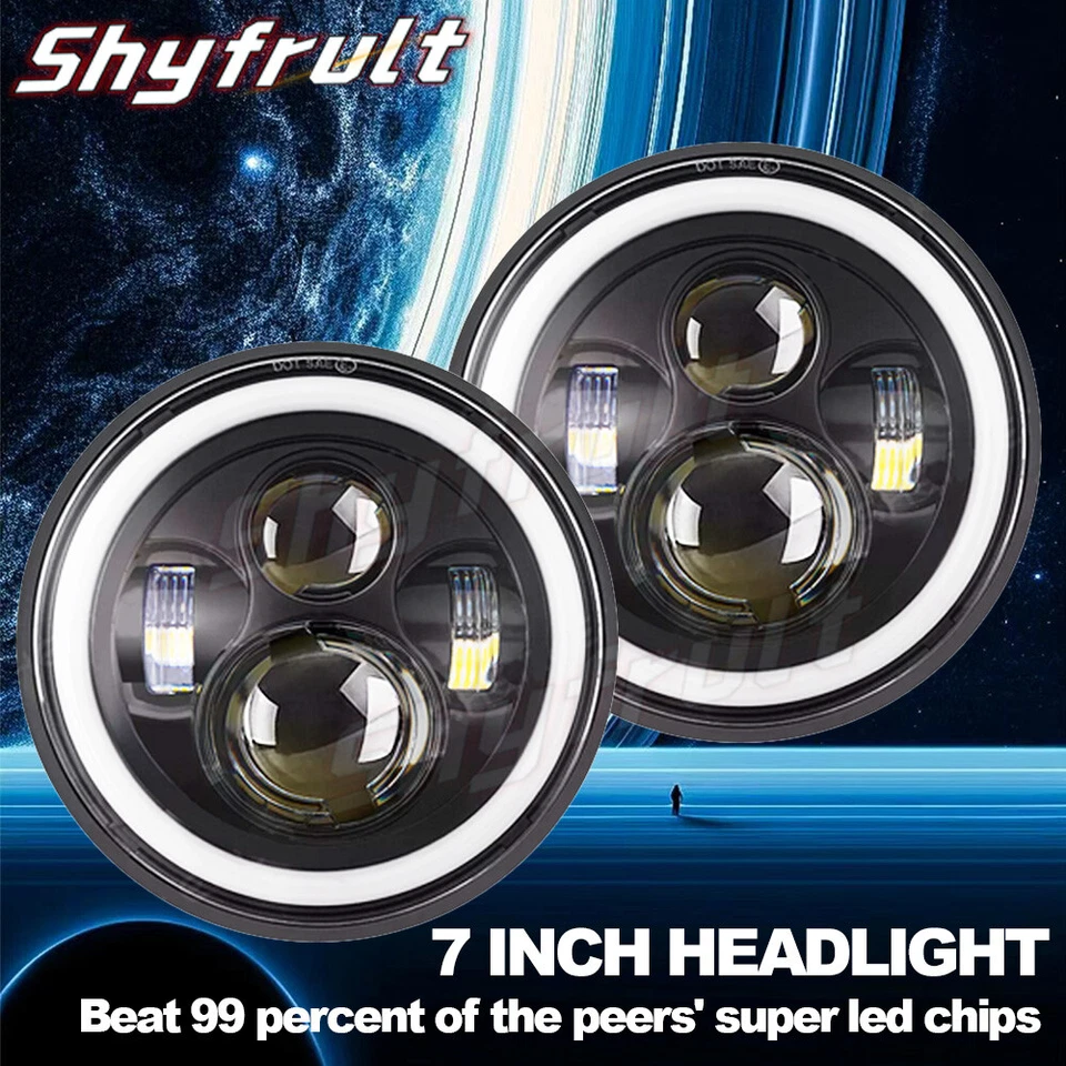 DOT PAIR White LED 7" Round Headlights Lights For Ford Cortina Mk1 Mk2 Escort - Image 1 of 4