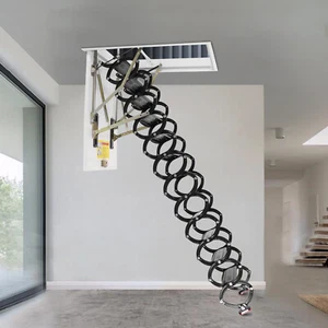 12 peldaños retráctil tirar hacia abajo ático escalera ático escalera plegable 300 kg - Imagen 1 de 21