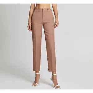 Commense Women's High Waisted Cropped Skinny Straight Leg Trousers Tan Medium - Picture 1 of 10