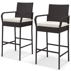COSTWAY Terrassengeflecht Barhocker 2er Set Outdoor PE Rattan Barstühle - Braun - Bild 1 von 6