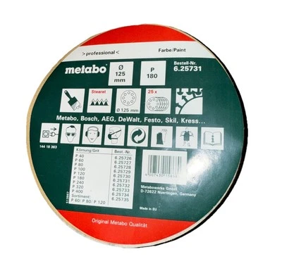 "PAQUETE DE 25"" discos de lijado de gancho de 8 agujeros lijadora orbital P 180" METABO Foto 1 de 3