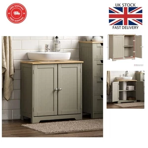 Eleganter Badezimmerschrank Grau & Eiche unter Waschbecken - platzsparende Aufbewahrungslösung - Bild 1 von 9