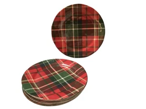 Tommy Bahama Christmas Tartan Plaid 11” Melamine Dinner Plates Set of 8 - Picture 1 of 3