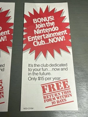 Hoja de garantía vintage de Nintendo NES y formulario de membresía del club de entretenimiento Foto 1 de 4