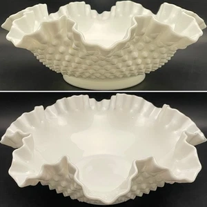 Fenton Milk Glass Hobnail Ruffled Center/Fruit Bowl/Dish 1957-1971 USA 11.75"dia - Picture 1 of 8