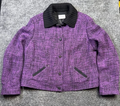 Chaqueta de lana de tweed negra púrpura Akris Punto - Talla US 14 Foto 1 de 4