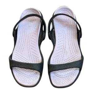 Crocs Cleo Strappy Sandals Women's 9 Black Two Strap Slide - Picture 1 of 8