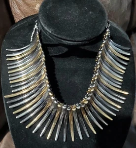 Traci Lynn Halskette goldfarben Statement Metall Fransen Latzkragen Tribal 17" - Bild 1 von 6