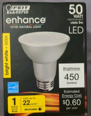 FEIT Enhance 5 W PAR20 LED Bulb 450 lumens 3000K NIB Bright White Floodlight  - Image 1 of 4