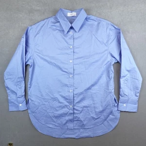 Sold Out NYC Shirt Womens Button Up in Blue Size Large Long Sleeve Curve Hem - Picture 1 of 8