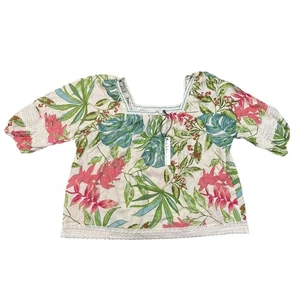 Nicole Miller New York 3X Floral Print Linen Blend Crochet Trim Top NWT - Picture 1 of 8