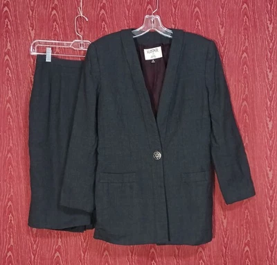 KASPER A.S.L 2 Piece Dark Gray Long Sleeve Skirt Suit 100% Wool Women's Sz 8 — 第 1/4 张图片