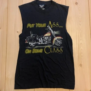 Vintage American Biker Put Your Ass On Some Class Motorcycle Sleeveless Shirt M - Picture 1 of 7