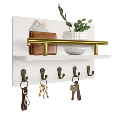 Key Holder for Wall House Decor Mail Organizer Wall Mounted with Shelf & 5 St... - Image 1 of 4
