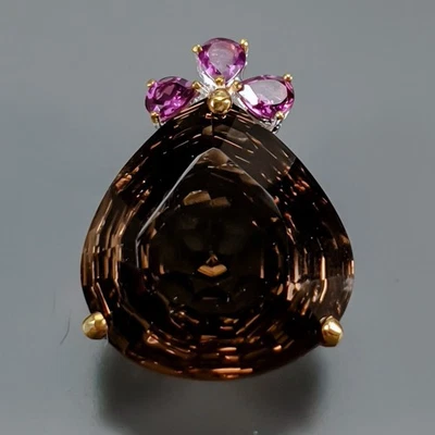 Handmade 35 ct+ Natural Smoky Quartz Pendant 925 Sterling Silver  /NP52058 - Image 1 of 4