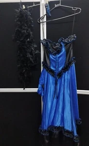 Wild West Saloon Girl Blue Dress, Garter and Boa feather Size 14-16 - Picture 1 of 2