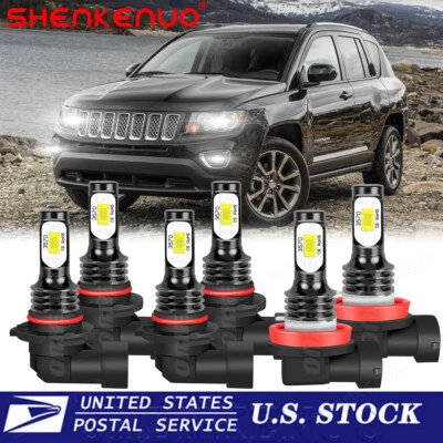 For Jeep Compass 2012 2013 - 2017 6x LED Headlight High/Low Beam Fog Light Bulbs - Image 1 of 4