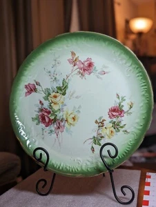 Antique Wheeling Pottery La Belle China VANITY TRAY PLATTER Pink Roses 13" - Picture 1 of 10