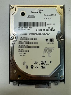 HP 395291-003 ST96812AS 9W3182 60GB 5.4K RPM 8MB CACHE 3Gb/s SATA 2.5" HDD - Image 1 of 4