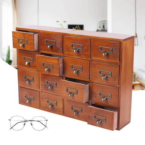 Retro Antique Asian Apothecary Pagoda Herbal Medicine Cabinet with 16 Drawers US Cover