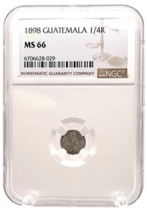 1898 GUATEMALA Silver 1/4 Quarter Real. NGC MS 66 - Picture 1 of 4