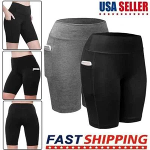 Women's Fitness Bike Shorts Soft Stretch Leggings Workout Yoga Sports w/ Pockets - Picture 1 of 14