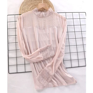 Women Lace Top Modal Slim Bottoming Shirt Mesh Hollow Sheer Undershirt Blouse - Picture 1 of 13