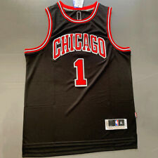98 Rétro Derrick Rose #1 Chicago Bulls Maillot de Basket Cousu Noir Blanc Rouge~