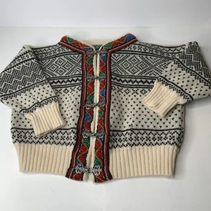 Volund Norway Lambswool Sweater Pewter Hooks Youth Size 2 Red Black Cream Flaw - Picture 1 of 15