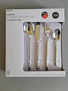 NEXT SOPHIA 16 PIECE CUTLERY SET IN STAINLESS STEEL SILVER PATTERNED RRP £40 NEW - Picture 1 of 2