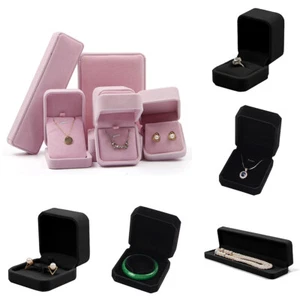 BLACK/PINK VELVET JEWELLERY BOX RING NECKLACE EARRINGS BRACELET GIFT BOX Hot - Picture 1 of 14