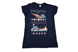 Spaceships and Snowmen Juniors Outer Space Ugly Christmas Sweater Shirt New XL - Picture 1 of 5