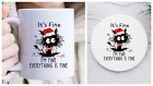 Christmas Mug & Coaster Black Cat 'I'm Fine...' Christmas Eve Secret Santa Gift