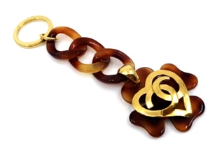 Vintage Chanel 6,5" lang Schildpatt Plexiglas Kleeblatt & Herz Logo Schlüsselanhänger - Bild 1 von 6