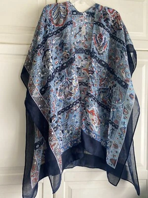 Charming Charlie Womens One Size Long Flowy Kimono Blue Floral Paisley New - Image 1 of 4