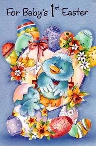 Happy Easter Baby First Baby's 1st Bluebird & Colored Eggs Theme Greeting Card - Picture 1 of 3