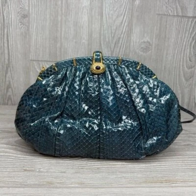 Bolso de Noche Judith Leiber Python Mediano Bolso de Mano Bandolera Monedero Azul con Cierre Foto 1 de 4