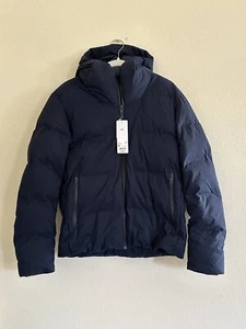 Parka de plumón sin costuras Uniqlo para hombre talla M azul marino ropa exterior chaqueta de plumón negra - Imagen 1 de 7