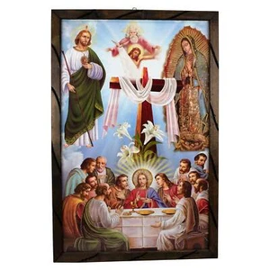 Mrcjsales - Heiliges Trio: Guadalupe, St. Judas, Letztes Abendmahl - rustikaler Rahmen, Religio - Bild 1 von 14