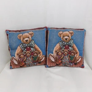 Two Mohawk Home Joyful Teddies Teddy Bears Tapestry Throw Pillows #5936 - Picture 1 of 10