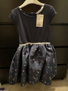 NWT H&M One piece 4-6y Girls rainbow Stars Puffy Dress Party Holiday Navy Blue - Picture 1 of 5