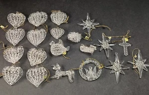 Lot 21 XMAS Crystal Spun Hand Blown Tree Ornaments Clear Heart Cat Bird Angel - Picture 1 of 15