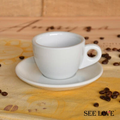 Taza de café espresso profesional Italia 145cc taza de café gruesa con platillo porcelana blanca Foto 1 de 4
