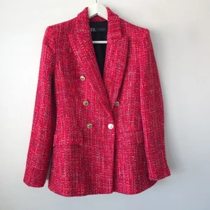 Zara rot strukturiert gewebt zweireihig Blazer Jacke Größe S Small 8 10  - Bild 1 von 6