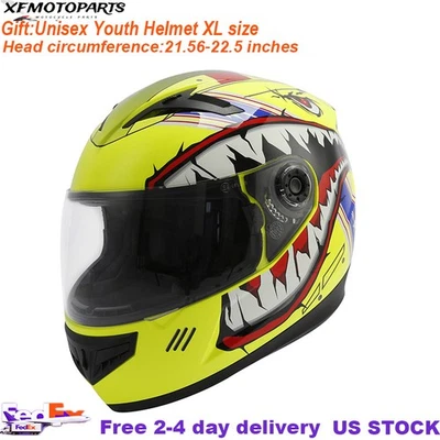 Casco de tiburón amarillo cara completa DOT para jóvenes casco todoterreno ATV XL Foto 1 de 4