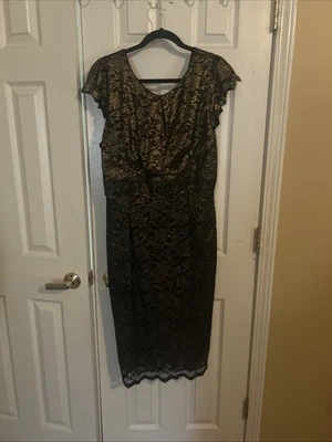 Vestido midi de encaje negro nude manga corta Allen B para mujer talla 14 Foto 1 de 4