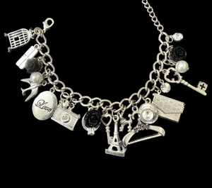 Vintage Y2K Claires Bettelarmband Paris Love romantisch silberfarbene Gliederkette signiert - Bild 1 von 11