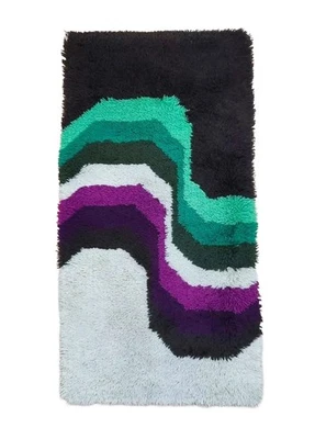 DESSO shag dralon wool Rug purple green geometric 60s 70s vintage Mid Century Foto 1 de 4